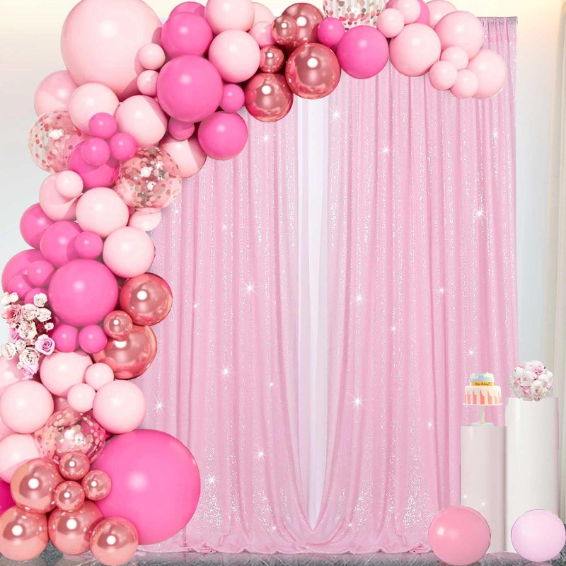 B.Cool B-COOL Pink Sequin Backdrop 2ftx8ft Sparkly Backdrop Curtains 2 Panels Sequin Curtain Fabric Drapes for Girls Birthday Holiday Sweetheart Baby Shower Party Decoration - Image 2